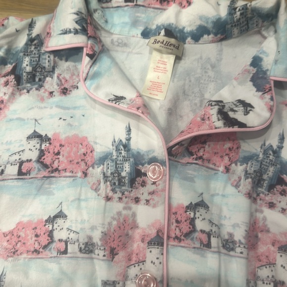 BedHead Bed Head Large Lg. Pajamas PJ’s Stretchy Castles Pink Blue EUC final - Picture 2 of 8